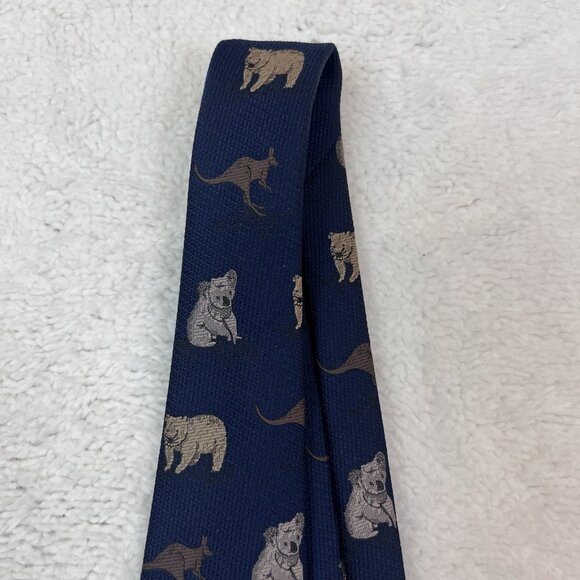 Mens Royal Co Australia Neck Tie Navy Blue Kangaroo Koala Wombat 4” X 60” - Picture 4 of 10